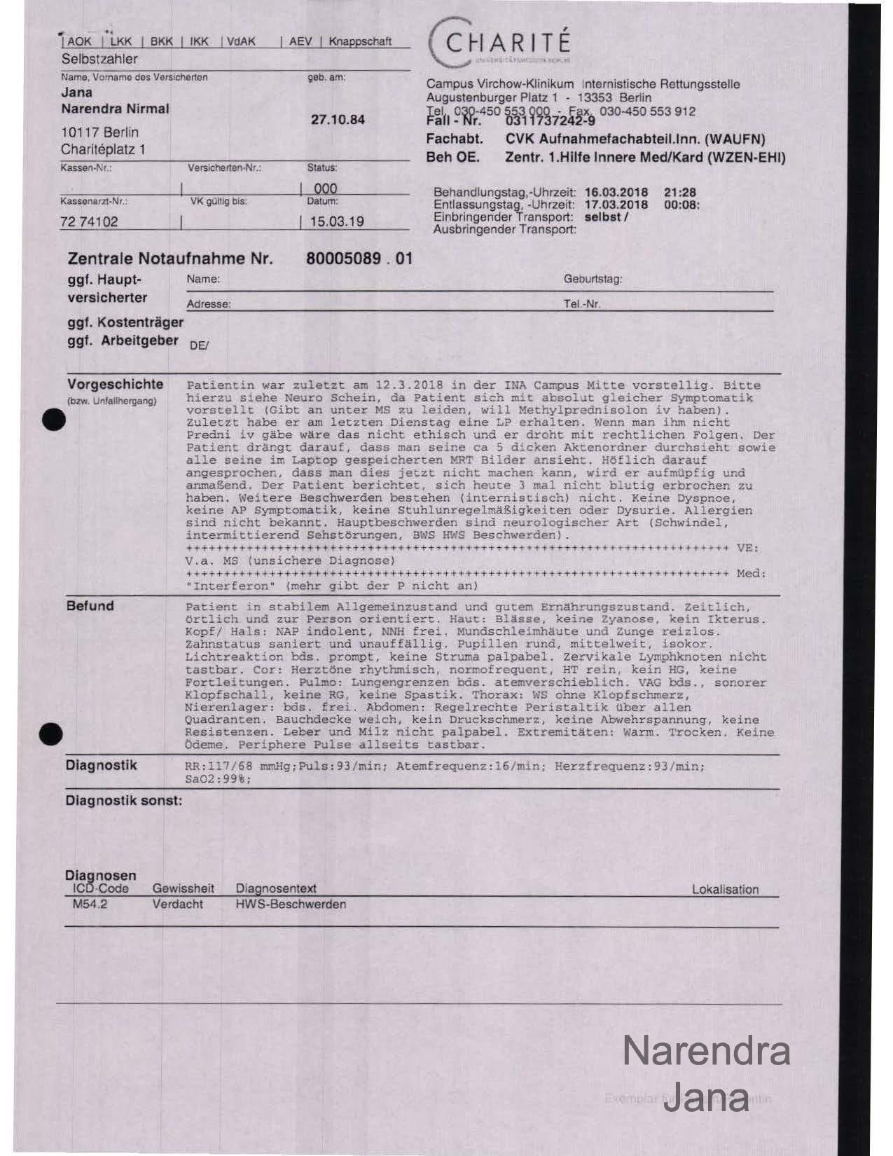 Falsified Discharge Summary