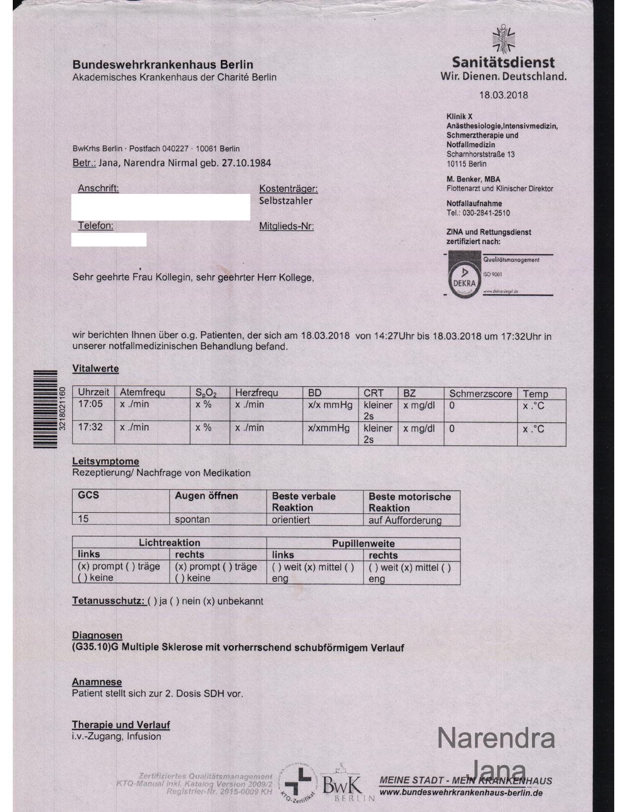 Falsified Discharge Summary