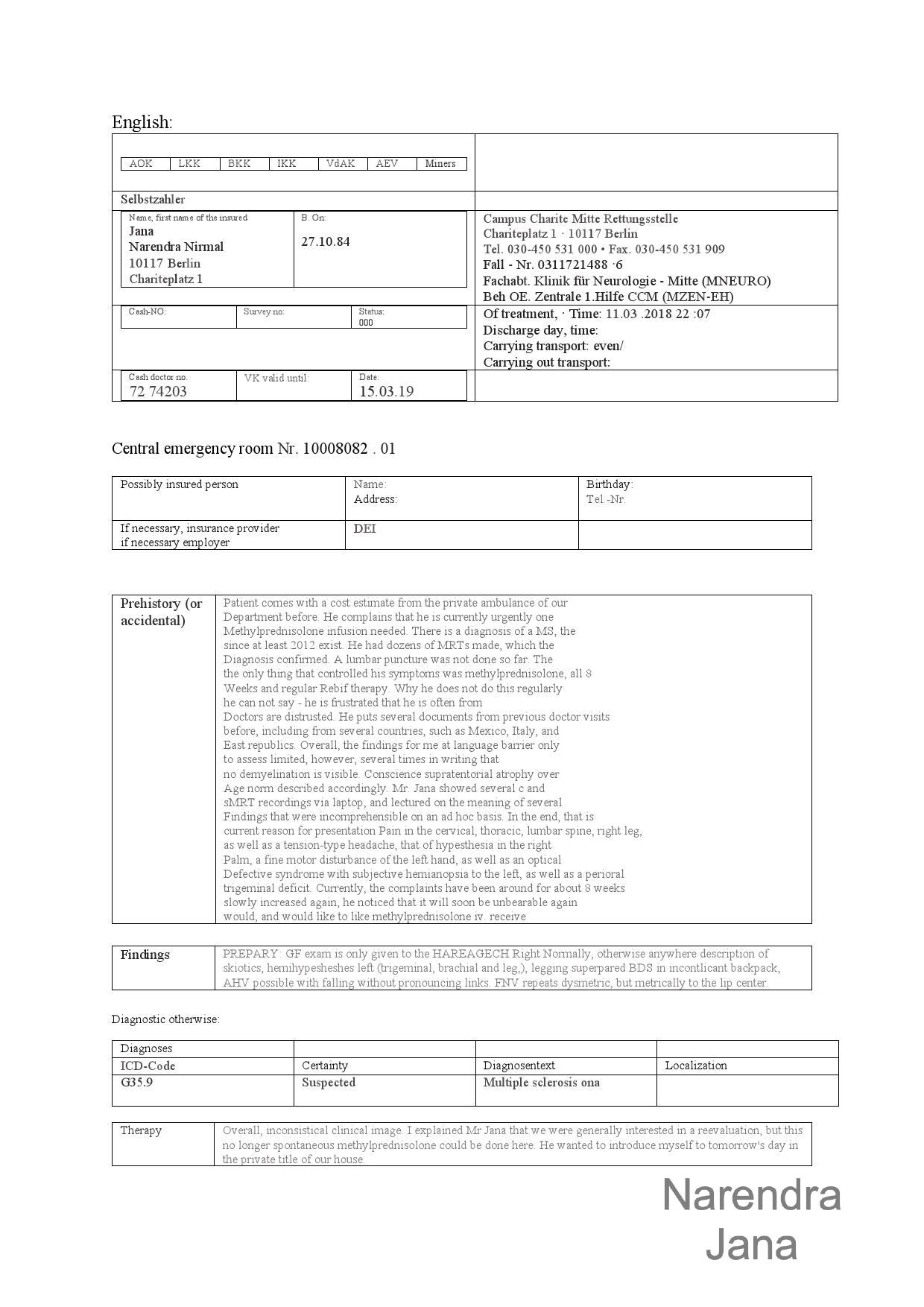 Falsified Discharge Summary