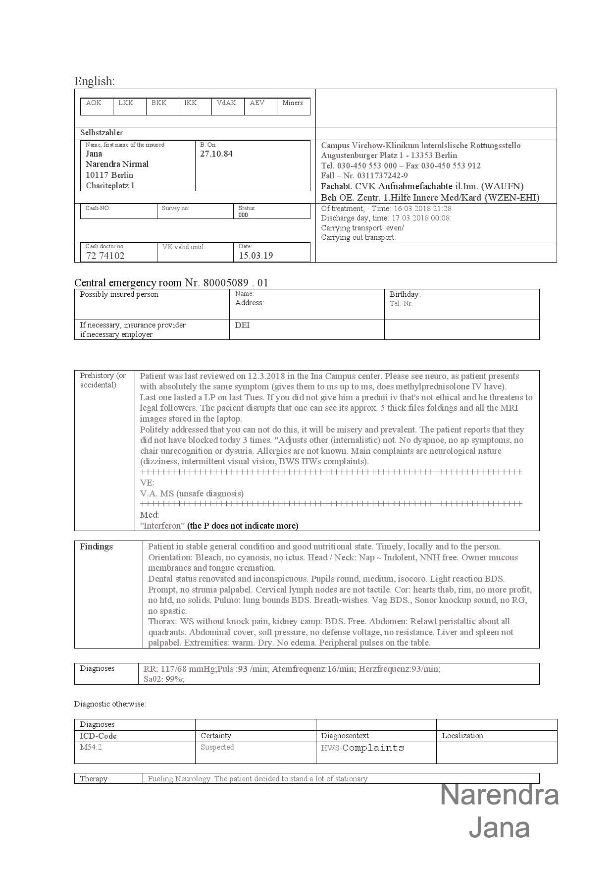 Falsified Discharge Summary