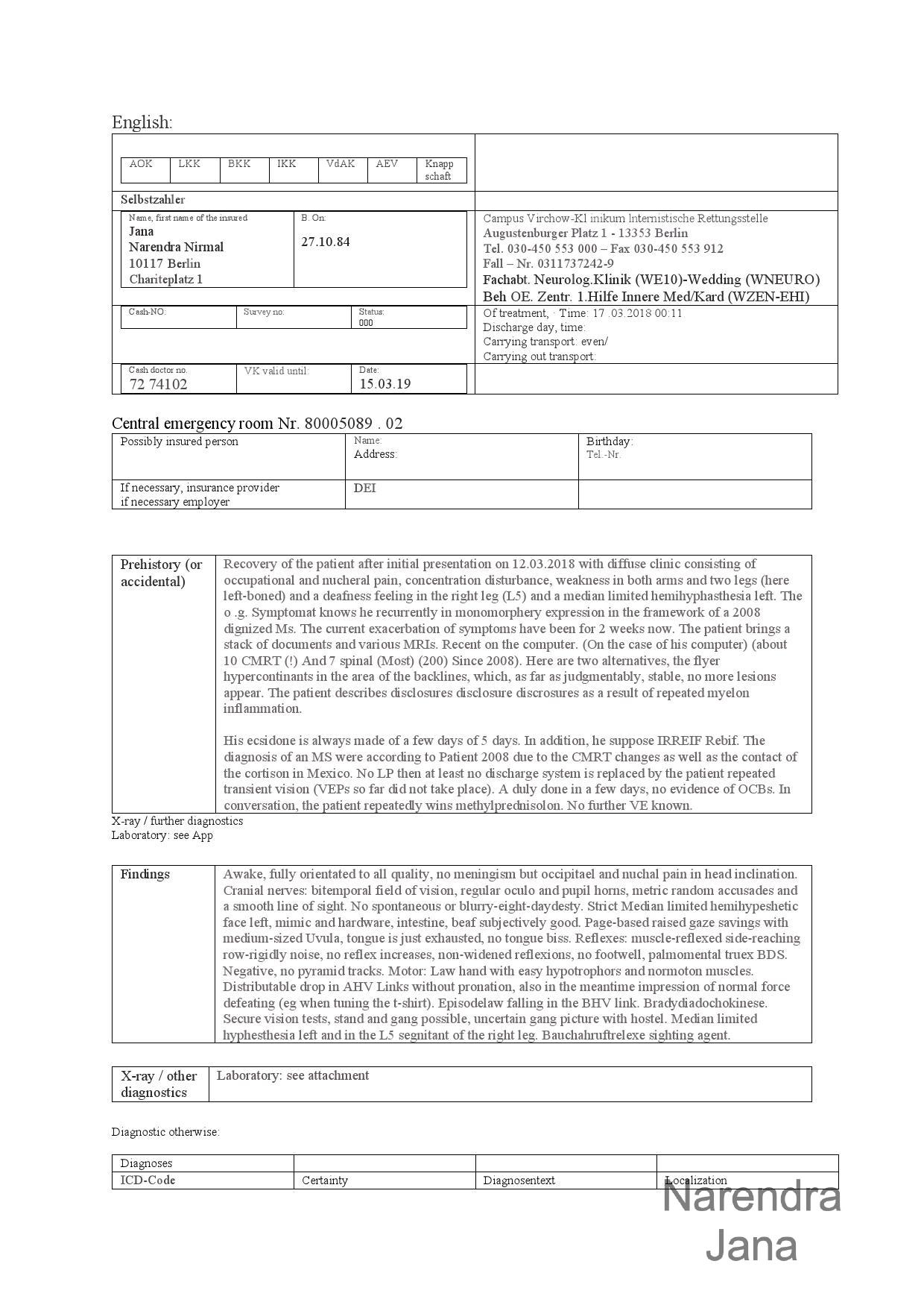 Falsified Discharge Summary