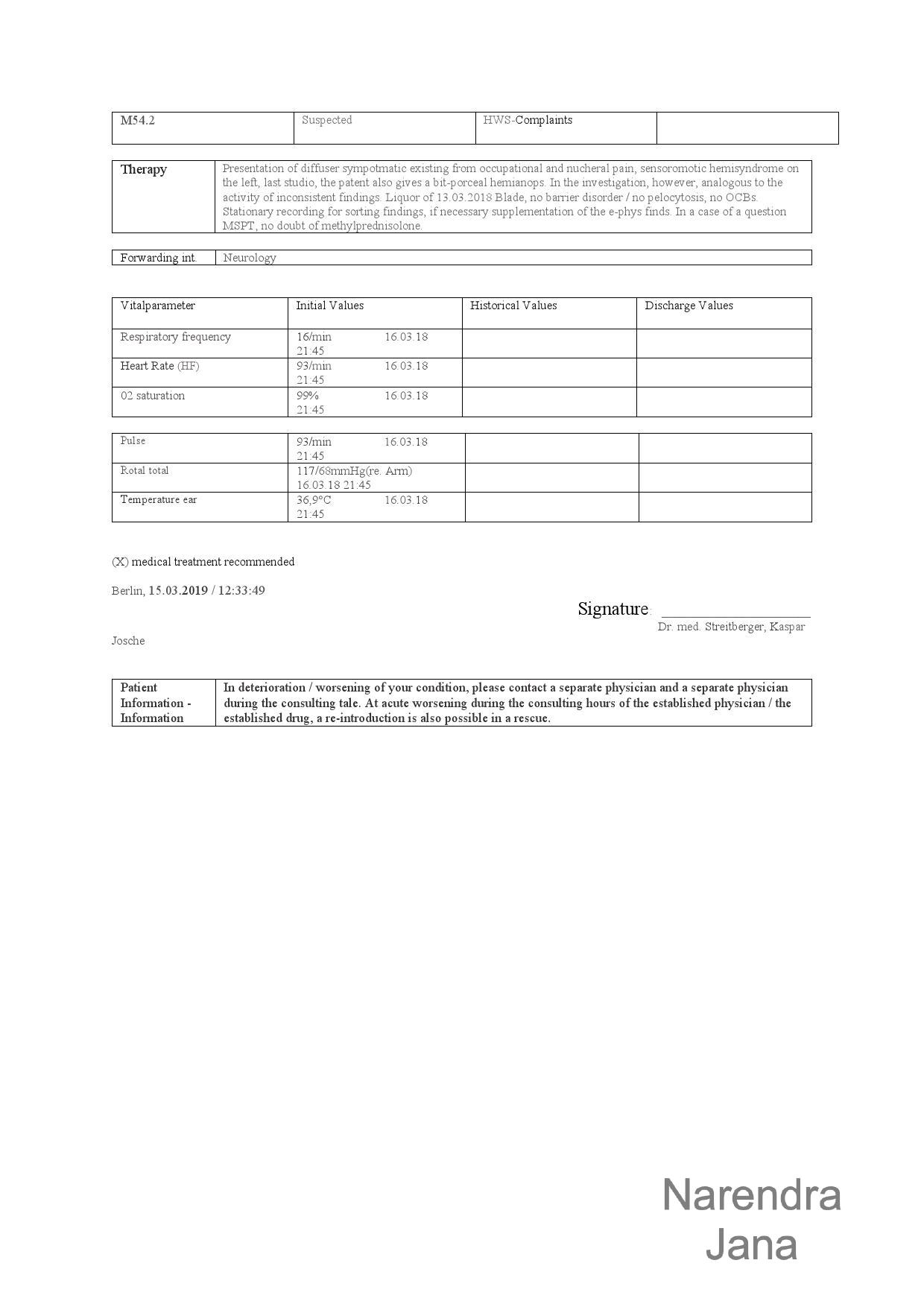 Falsified Discharge Summary