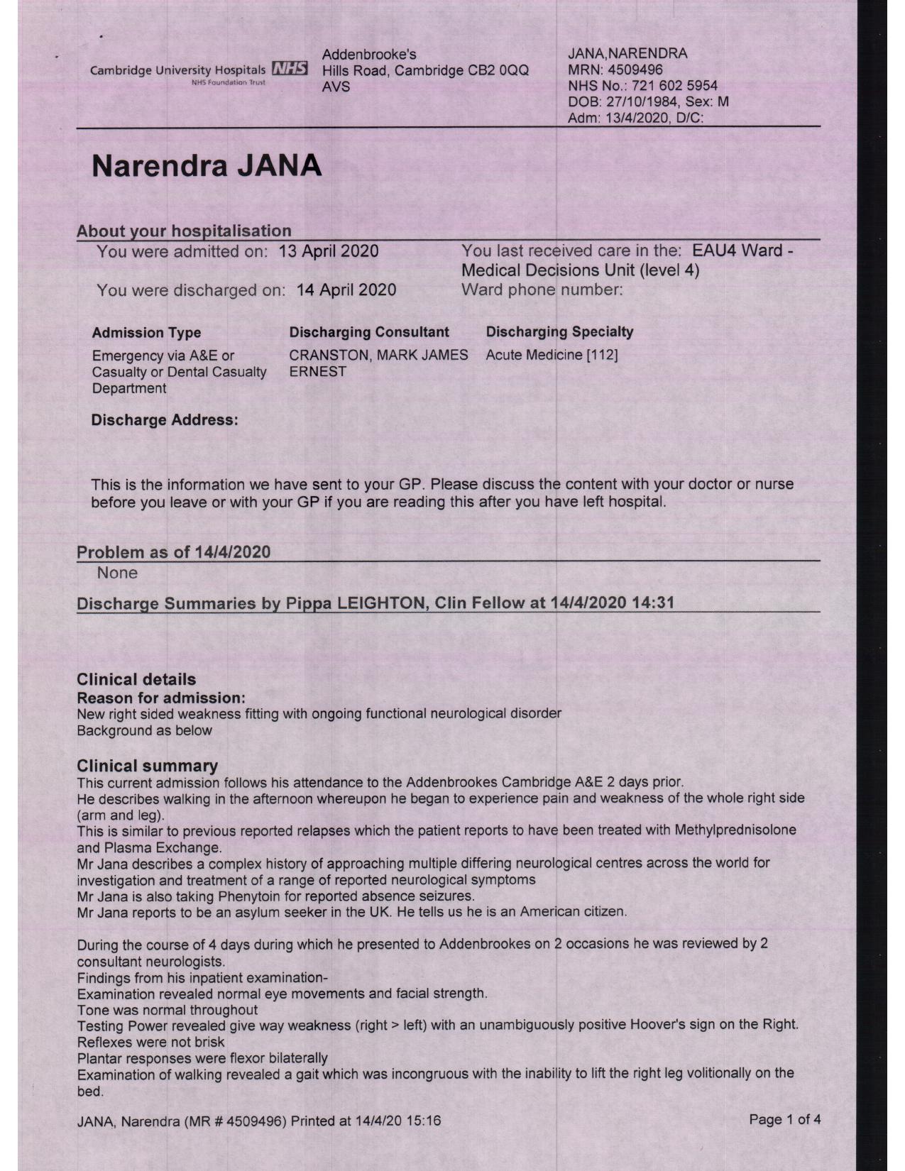 Falsified Discharge Summary