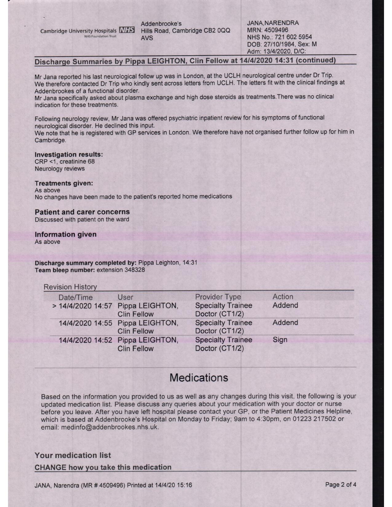 Falsified Discharge Summary