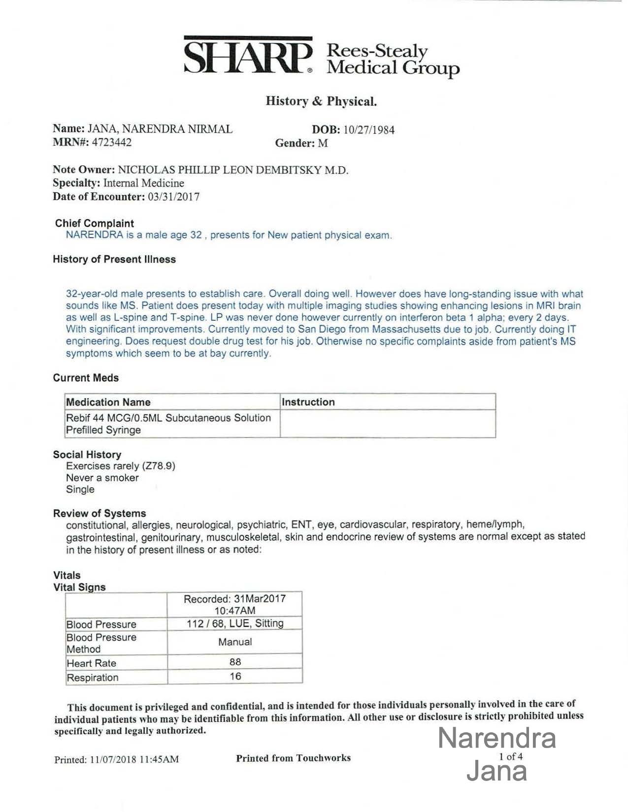 Falsified Discharge Summary