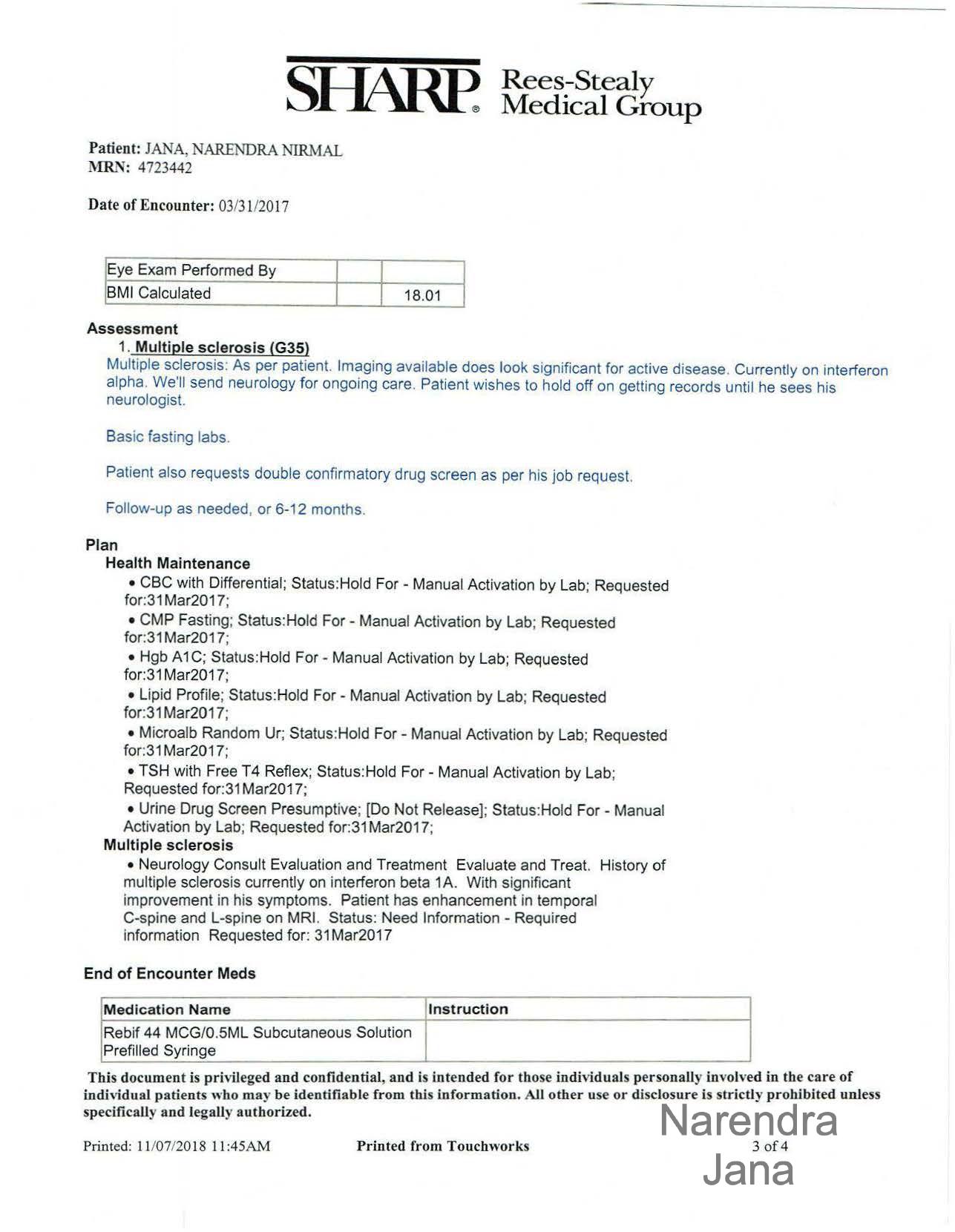 Falsified Discharge Summary