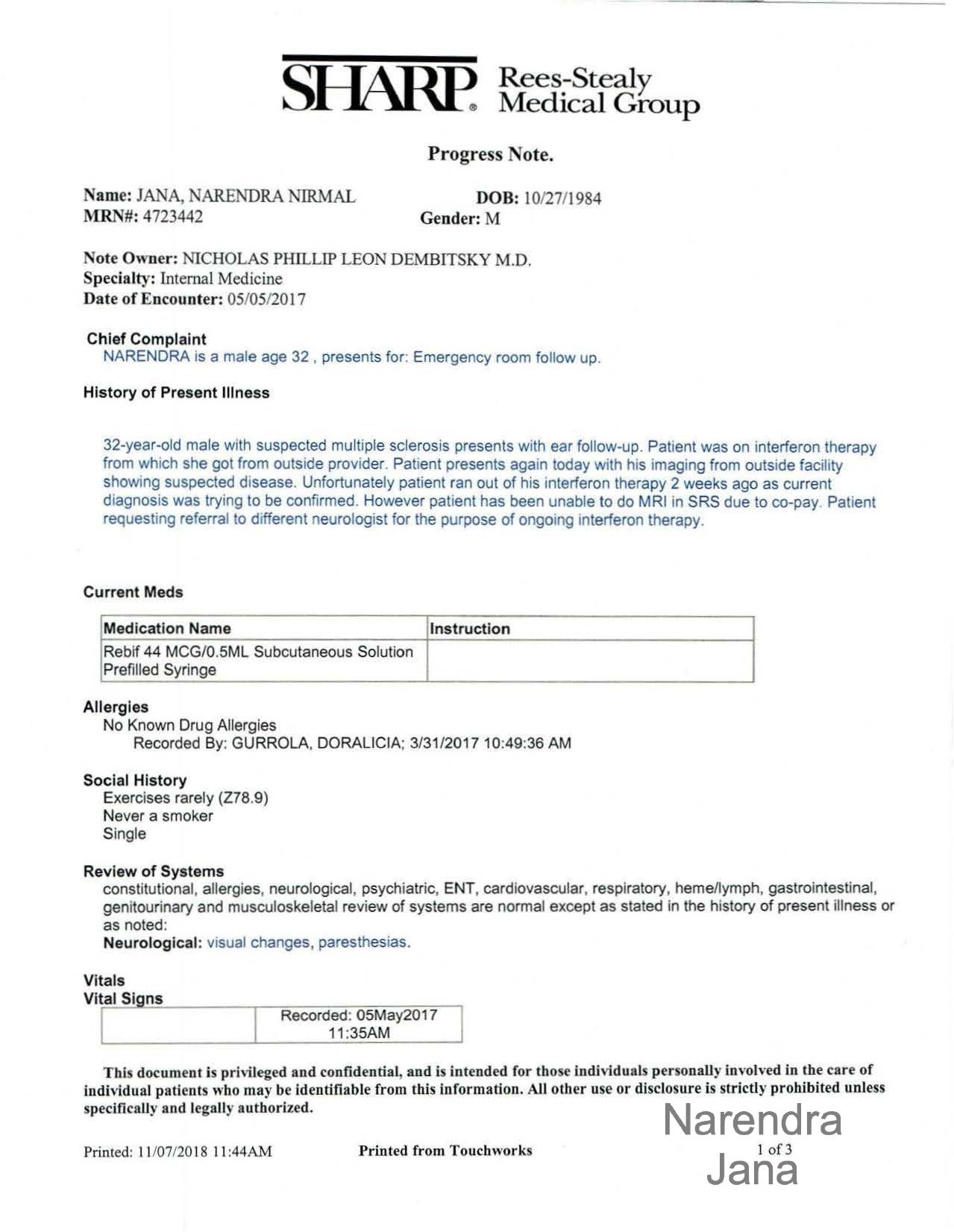 Falsified Discharge Summary