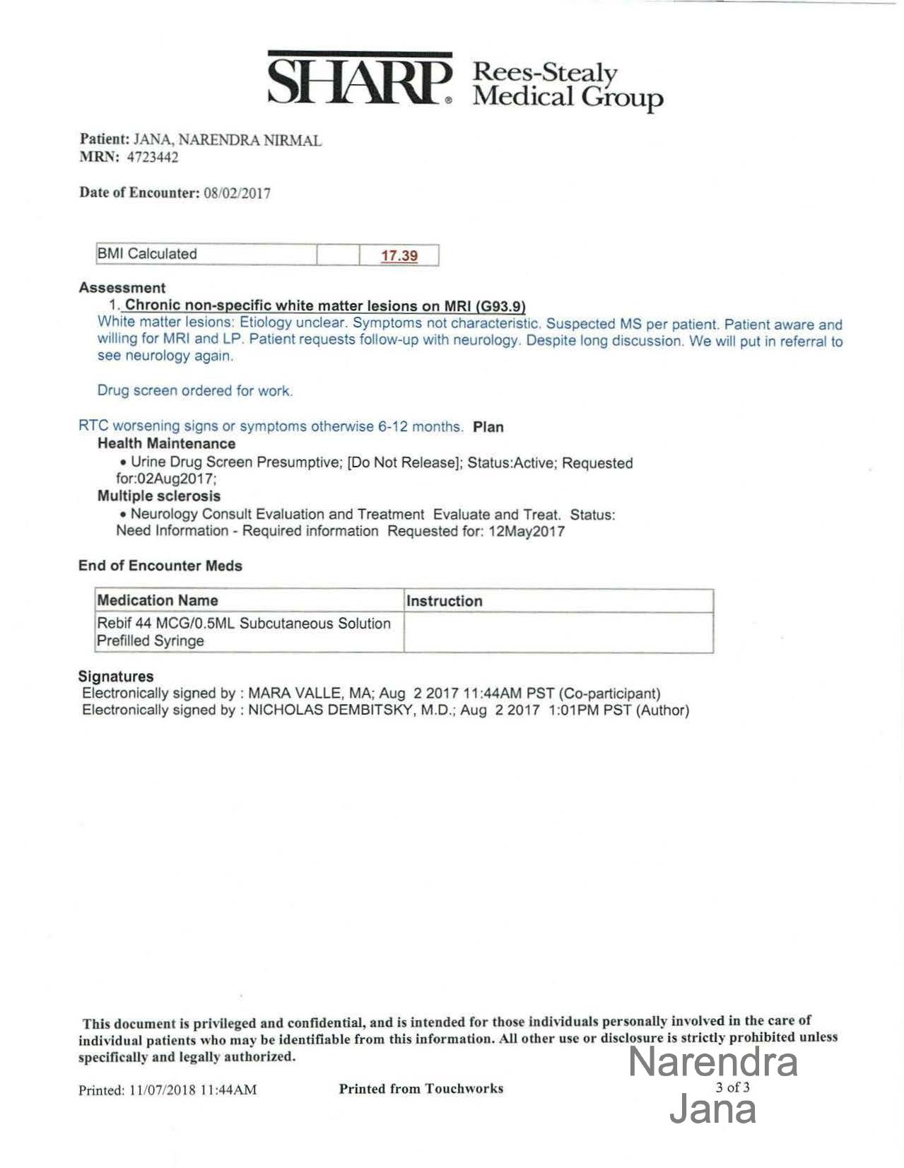 Falsified Discharge Summary