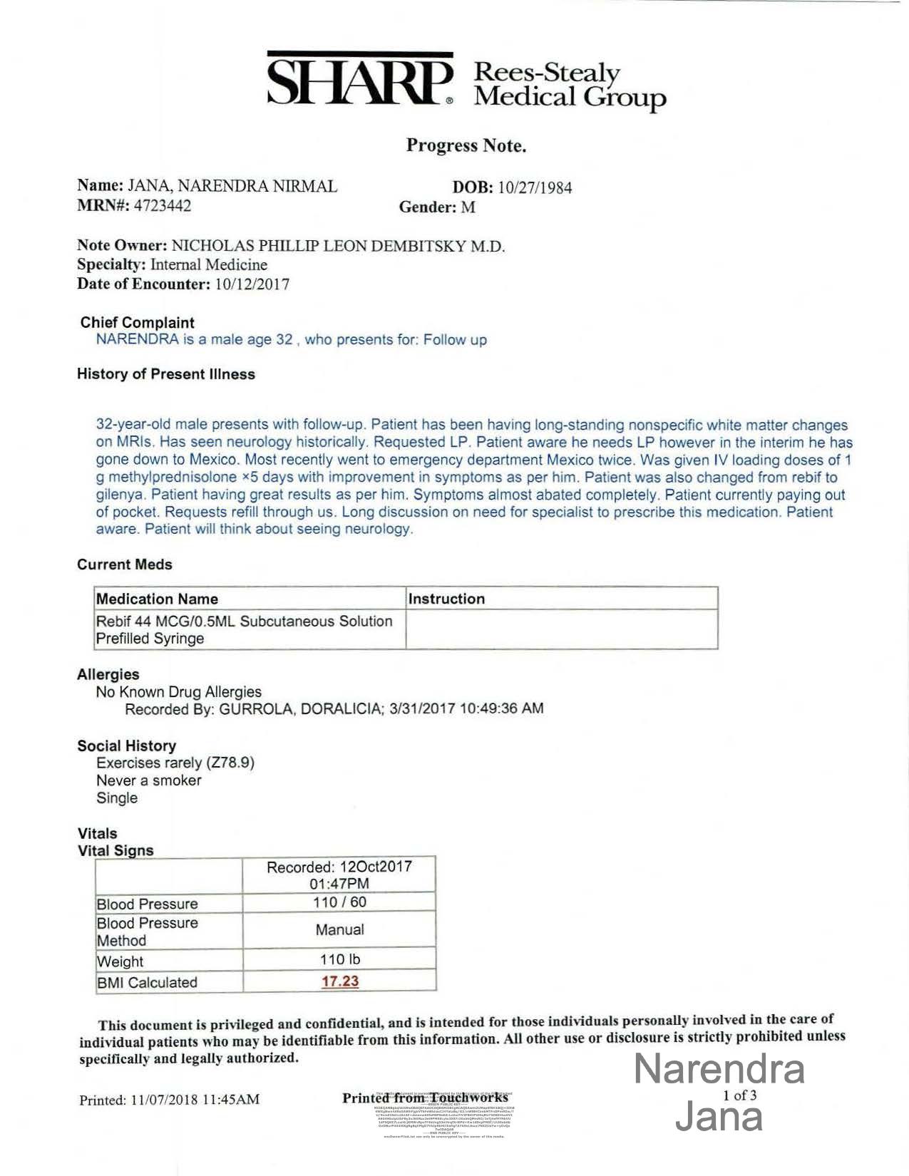 Falsified Discharge Summary