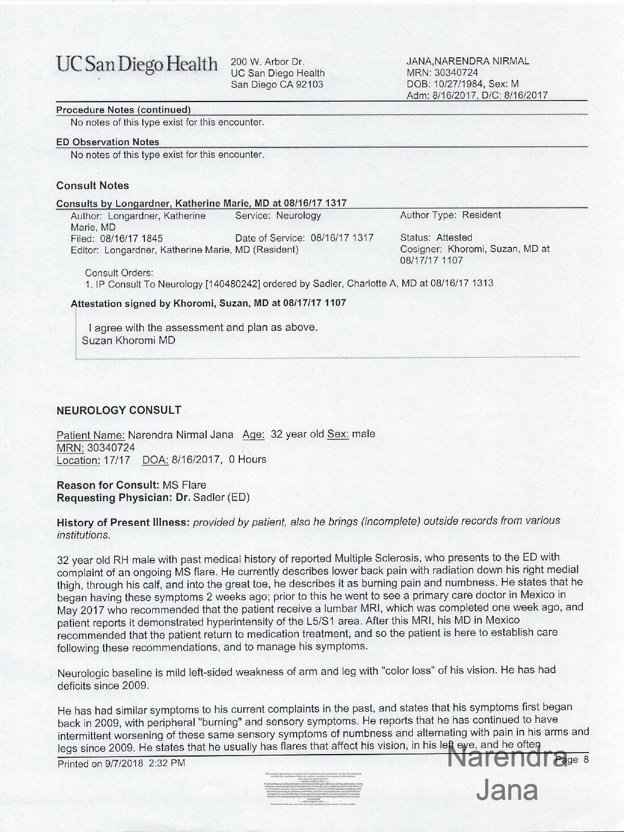 Falsified Discharge Summary