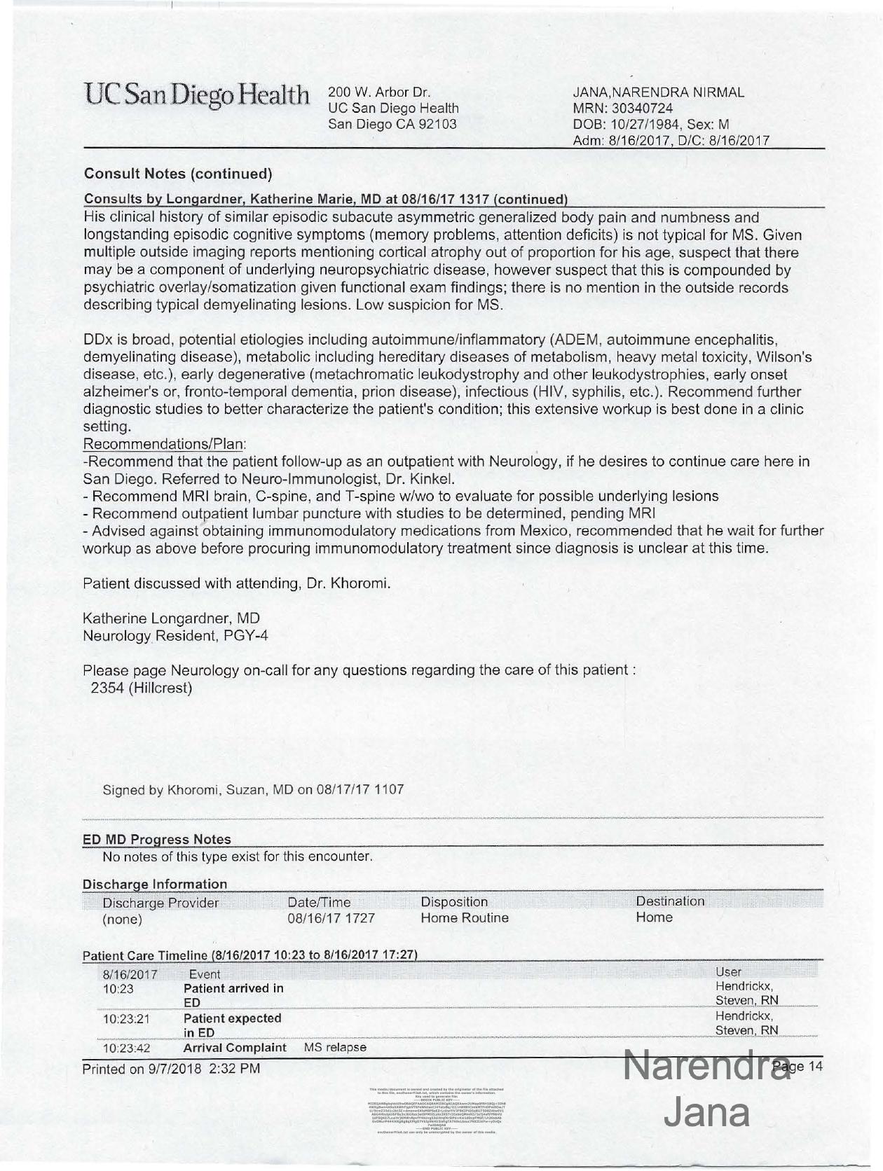 Falsified Discharge Summary